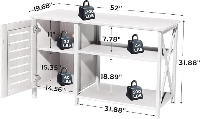 55-75 Gallon Fish Tank Stand, Aquarium Stand with Power Outlets and Cabinet for Fish Tank Accessories Storage, Heavy Duty Metal Frame, 52" L*19.68" W Tabletop, 1200LBS Capacity, White PG05YGW