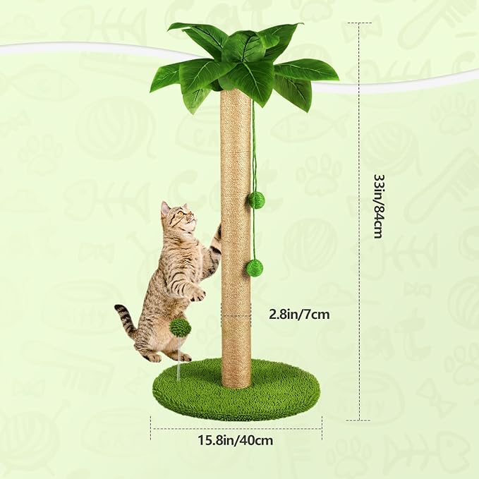 Cat Scratching Post, 31" Tall Scratch Tree with Premium Sisal Rope, Two Interactive Dangling Balls and Spring Ball Toys for Indoor Kittens and Cats