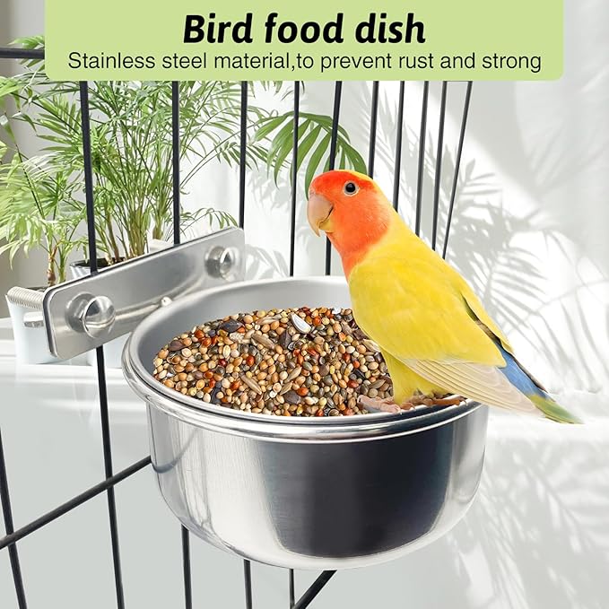 Tfwadmx 6 Pcs Stainless Steel Bird Bowls with Clamp,Clamp Holder Coop Cup,Bird Dishes for Cage, Bird Cage Water Bowl for Cockatiels Lovebird Budgie Chinchilla