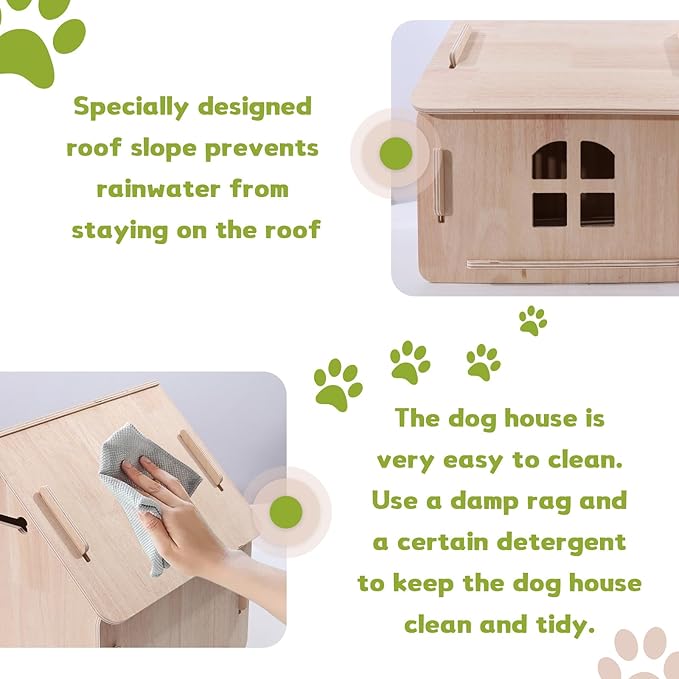 Dog House Indoor with Door for Small Medium Dogs, Small Dog House Breathable Weatherproof, Easy Assemble Solid Wood Dog House with Air Vents and Elevated Floor(22.24" W x 31.1" D x 29.72" H)