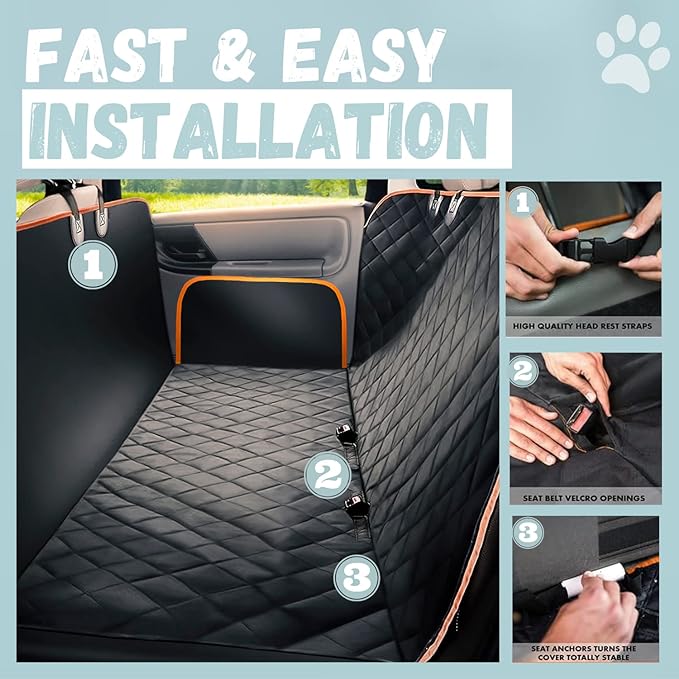 Dog Car Seat Cover for Back Seat for XL Cars, SUVs & Trucks - Durable Car Cover Protector for Dogs, Nonslip Backseat Dog Hammock, Waterproof Scratchproof Protection Against Dirt, Pet Fur w/Side Flaps
