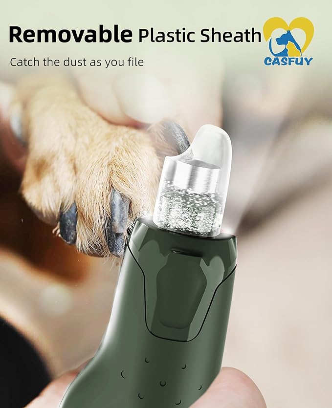 Casfuy Dog Nail Grinder Quiet - (45db) 6-Speed Pet Nail Grinder with 2 LED Lights for Large Medium Small Puppy Dogs/Cats, Professional 3 Ports Rechargeable Electric Dog Nail Trimmer with Dust Cap