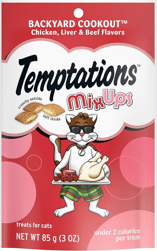 TEMPTATIONS MIXUPS Crunchy and Soft Cat Treats Backyard Cookout Flavor, (12)Count, 3 oz. Pouches (Pack of 1)