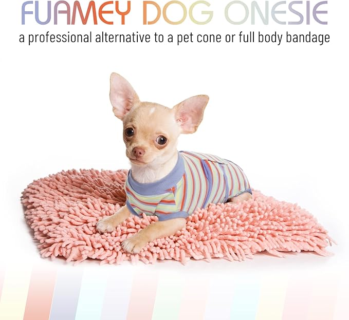 FUAMEY Recovery Suit for Dogs After Surgery,Soft Breathable Dog Bodysuit E-Collar & Cone Alternative Surgical Suit,Male Female Dog Neuter Spay Suits Anti Licking Wounds Onesie Purple Stripes XXL