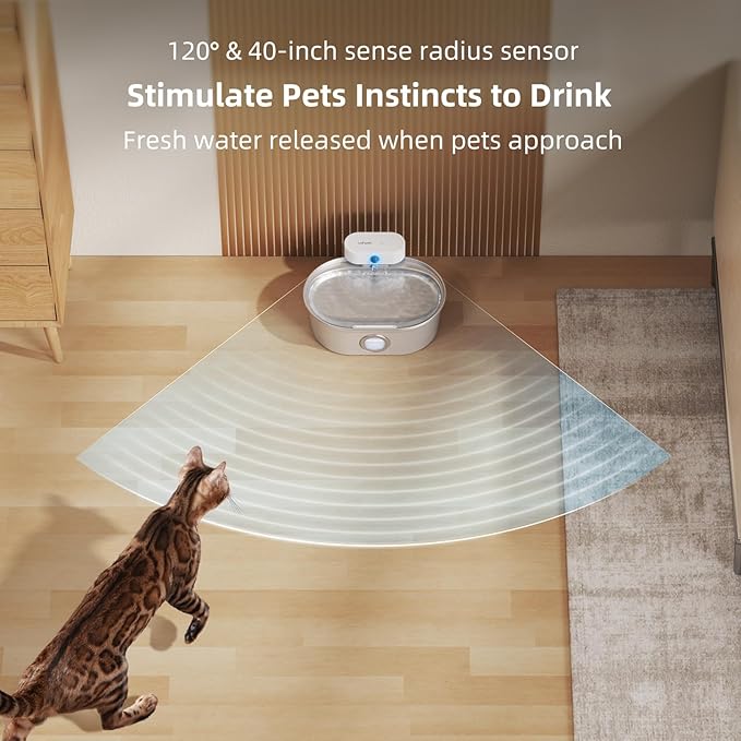 uahpet Upgrade Stainless Steel Cat Water Fountain Pro, Battery Operated Cat Fountain, Pet Water Dispenser for Cats Dogs with Water Level Window, 67oz/2L