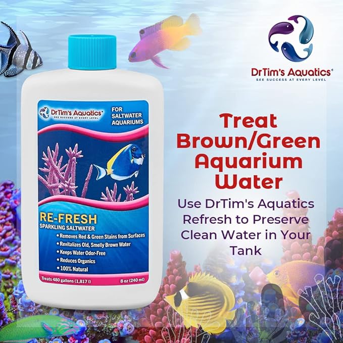 DrTim's Aquatics Re-Fresh for Saltwater Aquariums – 100% Natural Fish Tank Sanitizer & Revitalizer Conditioner Solution Fresh, Crystal-Clear, Sparkling Water - 4oz