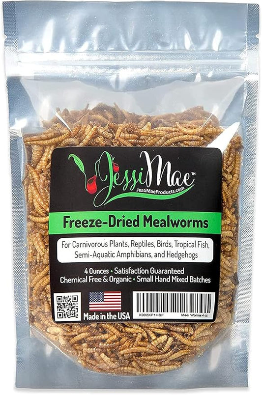 Freeze Dried Mealworms - Natural Protein Meal Supplement for Chickens, Birds, Venus Fly Trap, Reptiles, Hedgehogs and More - Carnivorous Plant Food - 4 OZ