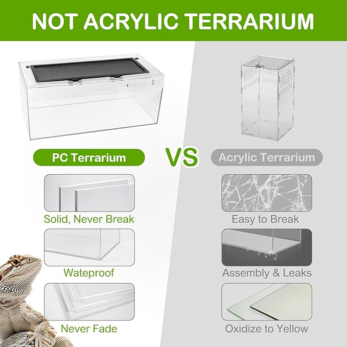 Reptile PC Terrarium Amphibian Tank Starter Kit Habitat Cage 9.4x19.2x7.8inch Suitable for breeding Lizards, Turtles, Snakes, Chameleons,Jumping Spiders