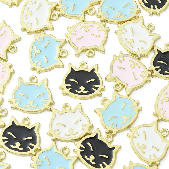 KitBeads 40pcs Mixed Colors Cat Head Charms Kawaii Animal Cat Head Charms Cartoon Pet Cat Face Kitten Charms for Jewelry Making Bulk