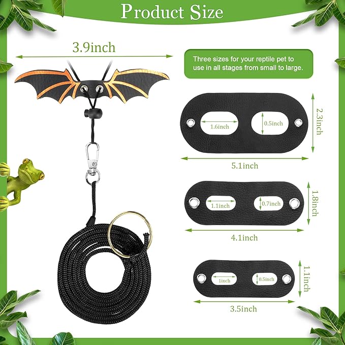 5 Pieces Bearded Dragon Accessories Toy Set Bearded Dragon Leashes and Harnesses S/M/L 3 Size Packed Lizard Harness Mini Scooter Lizard Helmet Hats Adjustable Bearded Dragon Leash (Black)