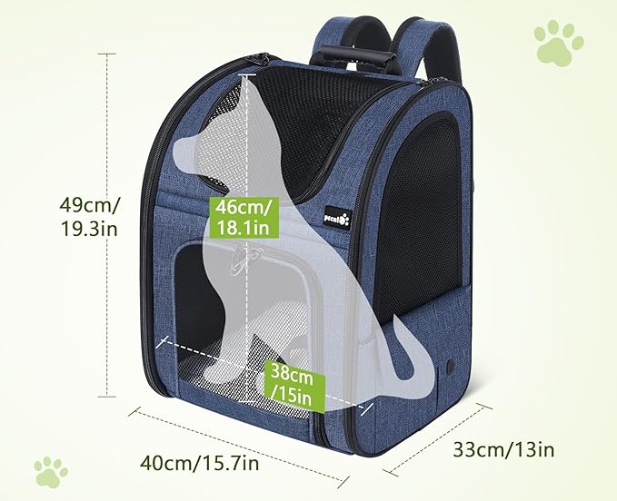 Pecute Pet Carrier Backpack, Large Cat Carrier Backpack, Expandable Cat Backpack with Breathable Mesh for Medium Large Cats, and Small Dogs, Dog Backpack Carrier for Travel Hiking Blue