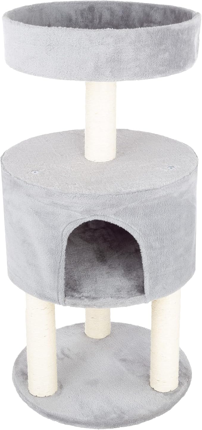 4-Tier Round Cat Tower – Large Cat Condo, Napping Perch, and 4 Sisal Rope Scratching Posts – Cat Tree for Indoor Cats by PETMAKER (Gray)