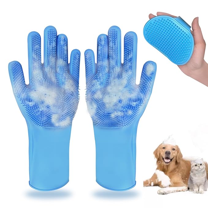 2pcs dog washing gloves and dog bath brush, 2-in-1 pet shower set | Suitable for dogs, cats, bath massage, and pet grooming