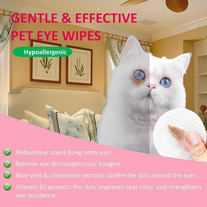 Dog Eye Wipes, Tear Stain Remover for Dogs & Cats - 100pcs Remove Eye Discharge and Crust - Coconut Oil Pet Cleaning Grooming Deodorizing Wipes for Eyes/Face, Natural and Non-Irritating