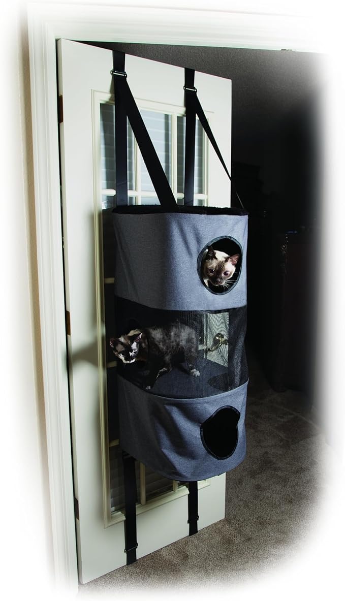 K&H Pet Products Hangin' Cat Condo Door Mounted Cat Furniture Cat Tree Classy Gray 3 Story