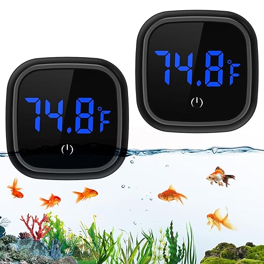 Wireless Digital Aquarium Thermometer, Stick On Fish Tank Thermometer, Small Aquarium Temperature Gauge with LED Touch Screen, 0.18℉ Resolution, for Aquariums, Terrariums, 2 Pack