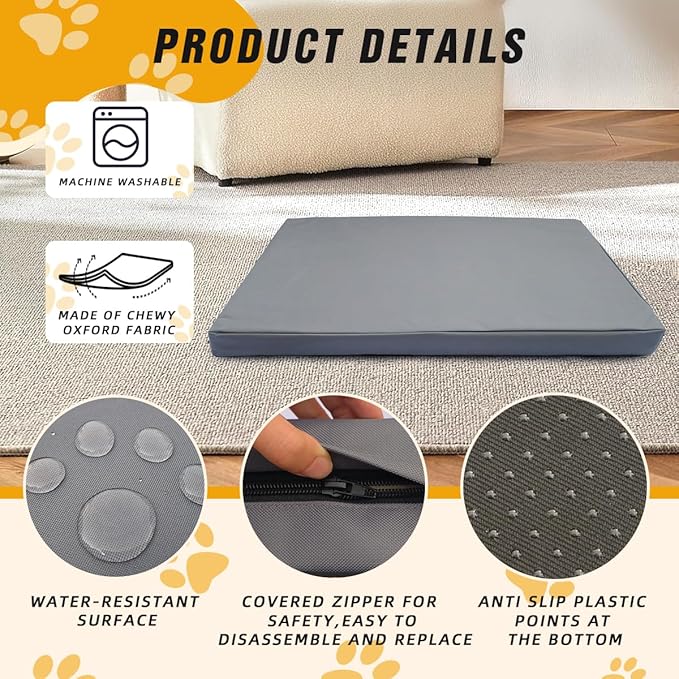 Pet Bed Cover XL 44x32x3.5'' Dog Bed Covers Waterproof Dog Bed Covers Large Dog Bed Washable Removable Cover Dog Bed Covers Replacement Washable Dog Bed Covers with Zipper,Grey