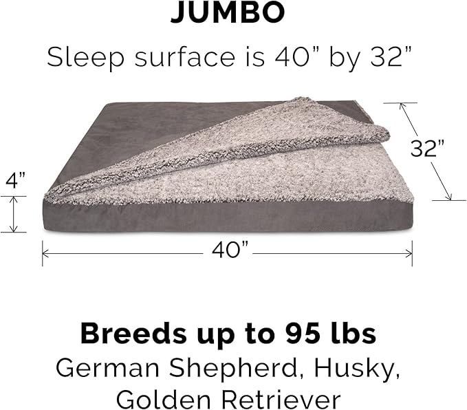 Furhaven Cooling Gel Dog Bed for Large Dogs w/ Removable Washable Cover, For Dogs Up to 95 lbs - Berber & Suede Blanket Top Mattress - Gray, Jumbo/XL