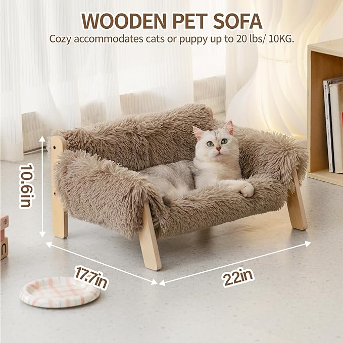 MEWOOFUN Cat Couch Bed, Pet Sofa for Indoor Cats Wooden Indoor Pet Furniture Elevated Cat Beds with Removable Mattress Cover Suitable for Kitty, Puppy or Small Animal