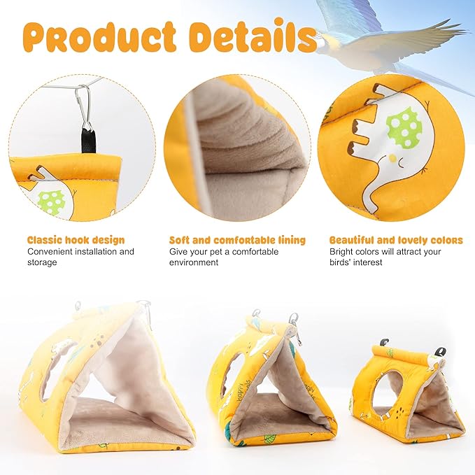 Rypet Winter Warm Bird Nest House - Hanging Hammock Velvet Shed Hut Cage Plush Fluffy Birds Hideaway Sleeping Bed Fuzzy for Parrot Parakeet Cockatiels Budgies Lovebird Small（Yellow）