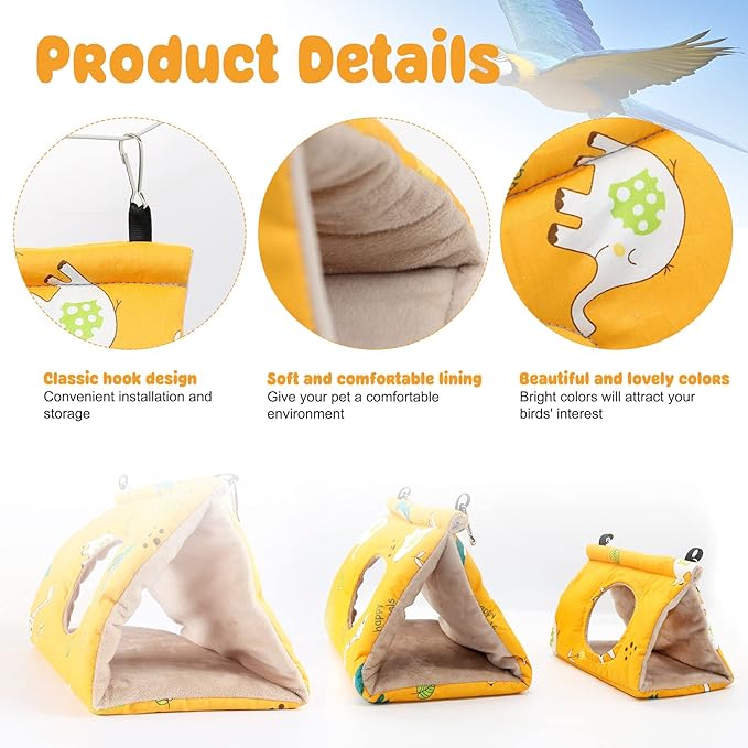 Rypet Winter Warm Bird Nest House - Hanging Hammock Velvet Shed Hut Cage Plush Fluffy Birds Hideaway Sleeping Bed Fuzzy for Parrot Parakeet Cockatiels Budgies Lovebird Medium（Yellow）