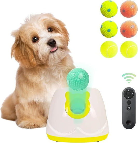 Dog Ball Throwing Machine Automatic Dog Ball Launcher for Small to Medium Sized Dogs, Dog Interactive Toy Pet Ball Thrower with Balls (Yellow with Remote Contro)