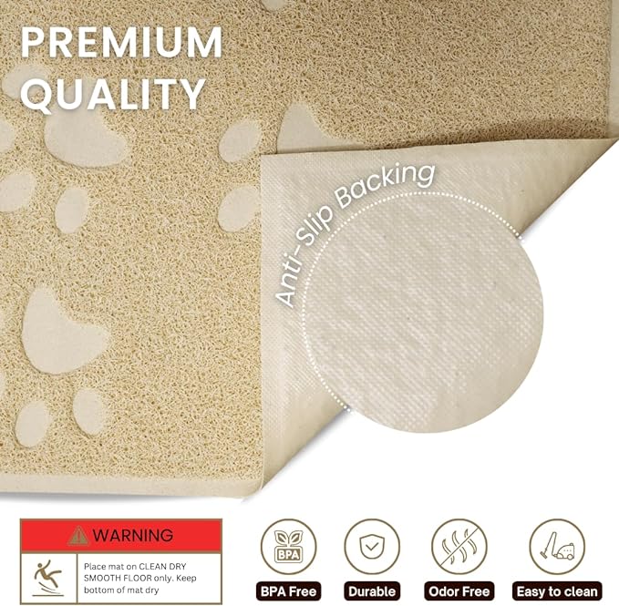 Andalus Large Cat Litter Mat, Pack of 2 - Waterproof, Non-Slip & Easy to Clean Cat Litter Box Mat for Extra Efficient Pet Litter-Trapping, Beige (30” X 18”)