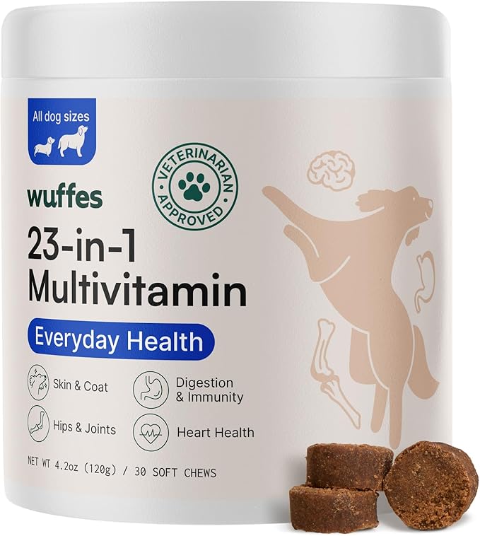 Wuffes 23-in-1 Chewable Dog Multivitamin&Supplements - Dog Multivitamin for Small&Large Breed - Pet Vitamins and Minerals for Coat, Heart, Hips&Joints, Digestion&Immune System, 30 Soft Chews (23-in-1)