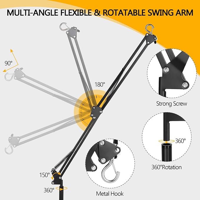Reptile Heat Lamp Stand,Adjustable Heat Lamp Stand for Reptiles 7.87-74.8" with 360° Rotatable Swing Arm, Reptile Light Stand for Bearded Dragon Lizard Turtle Chick Plants
