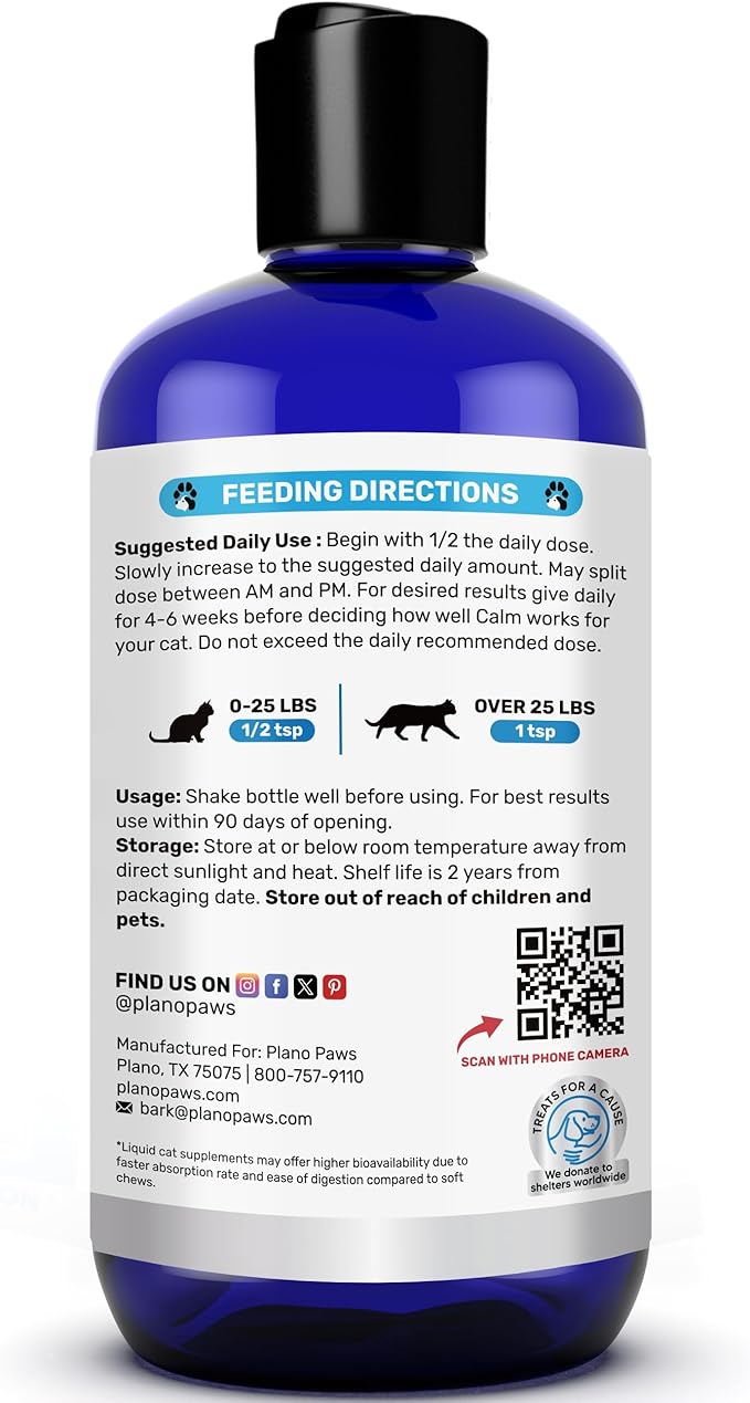 Cat Anxiety Relief 90 Day Supply - Faster Absorption Than Cat Calming Treats - Cat Calming Products for All Ages - Liquid Calming Cat Treats for Sleep Aid - 8 Ingredient Blend + Cat Melatonin