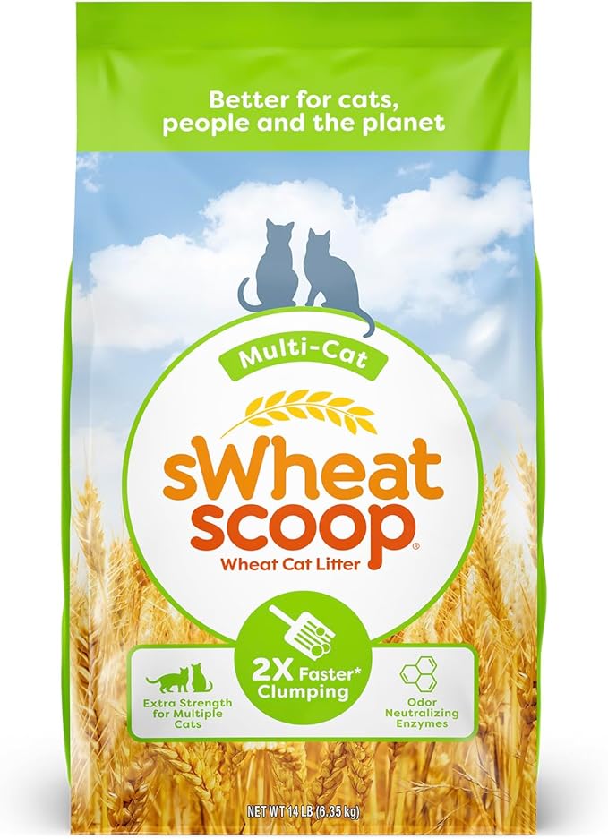 Natural Wheat Multi-Cat Litter, Superior Clumping with Odor Neutralizing Enzymes, 14 Pound Bag