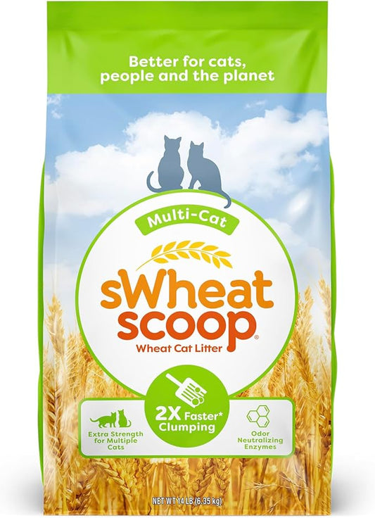Natural Wheat Multi-Cat Litter, Superior Clumping with Odor Neutralizing Enzymes, 14 Pound Bag