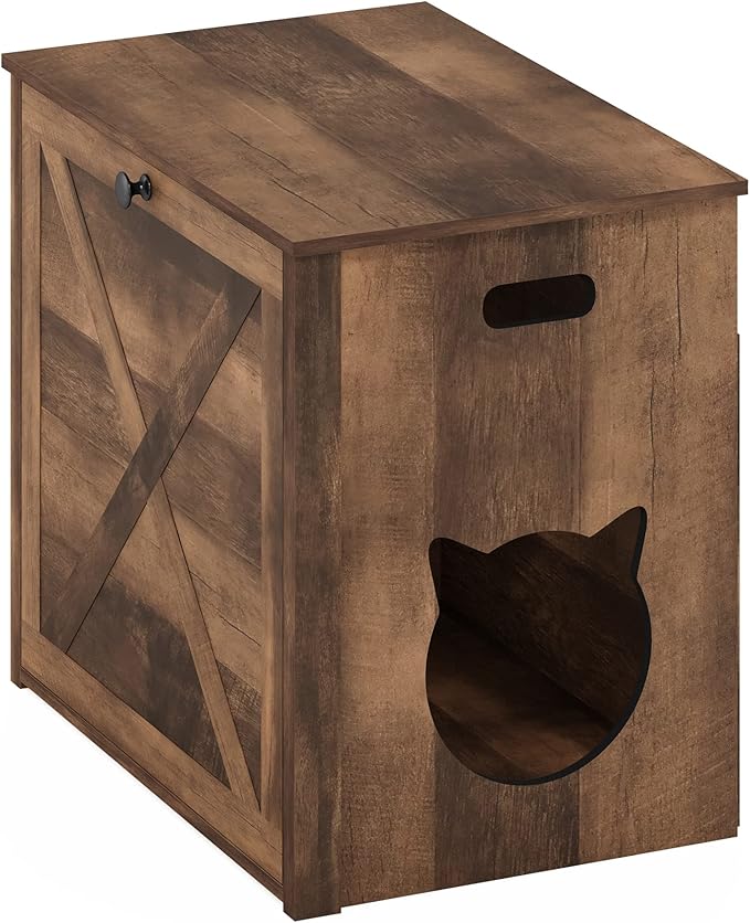 Furinno Peli Small Cat Litter Box Enclosure with Single Door, Rustic Brown