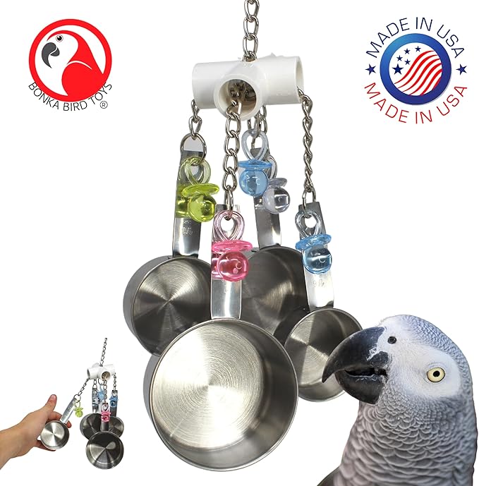 Clacker Bonka Bird Toys Colorful Durable Stainless Steel Pullable Parrot Macaw African Grey Cockatoo (Single Clacker, White)