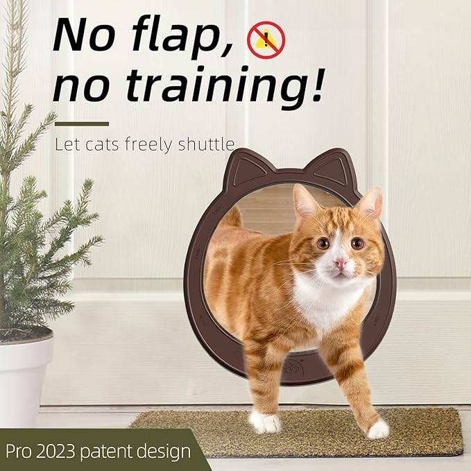 Large Cat Door, Cat Door Interior Door, No Flap Cat Door, Easy to Install, Strong Pet Door for Cat, No Training, Up to 22 LBS, Coffee