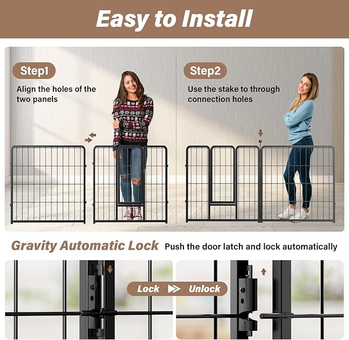 Simple Deluxe Dog Playpen, 32" Height 16 Panels Fence with Anti-Rust Coating, Metal Heavy Portable Foldable Dog Pen for Small/Medium/Large Dogs RV Camping, Black