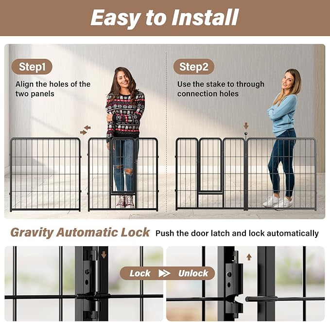 Simple Deluxe Dog Playpen Indoor Outdoor, 32" Height 8 Panels Fence with Anti-Rust Coating, Metal Heavy Portable Foldable Dog Pen for Small/Medium Dogs RV Camping, Black