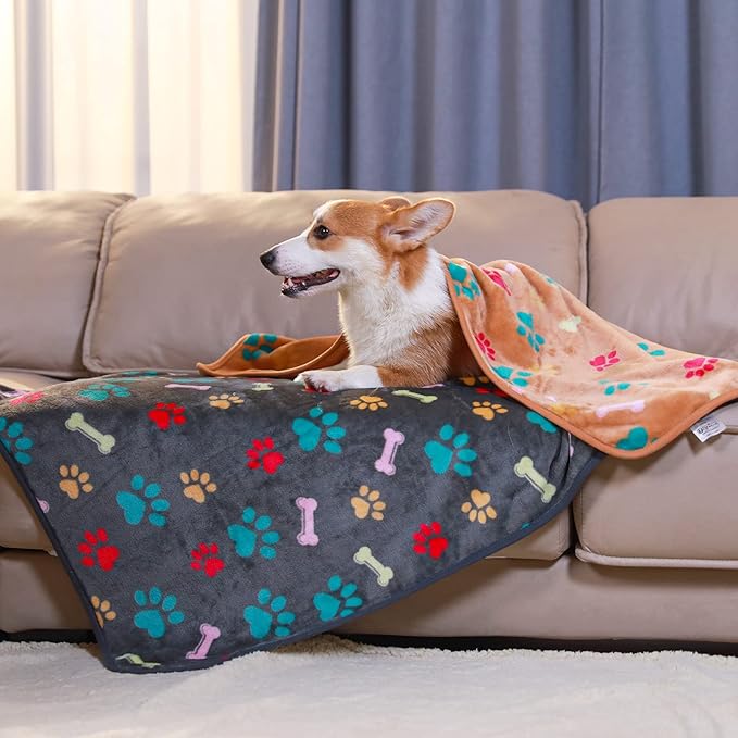 1 Pack 6 Blankets Dog Cat Soft Fluffy Fleece Pet Blanket Warm Cute Print Design Puppy Kitten Blanket Doggy Bone Medium(30"x20")