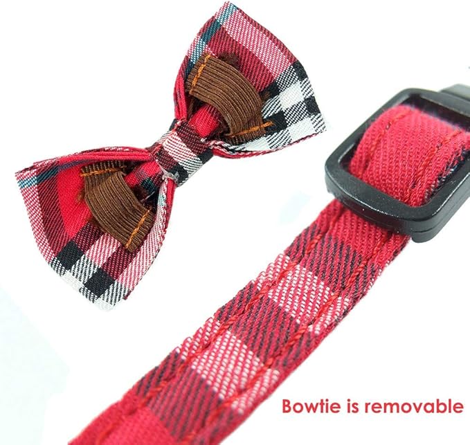 Cat Collar Breakaway with Bell and Bow Tie, Plaid Design Adjustable Safety Kitty Kitten Collars(6.8-10.8in) (Red Plaid 1)