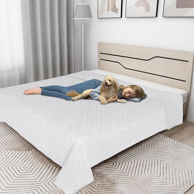 Easy-Going 100% Waterproof Dog Bed Cover Reversible Leak Proof Couch Cover Washable Sofa Cover Furniture Protector Blanket for Pets Kids Children Dog Cat (96x90 Inch, White/White)
