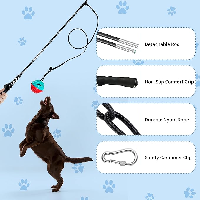 Flirt Pole for Dogs, Interactive Toys Tug-of-war for Dogs, Durable Teaser Wand, Chase Toys with Rope Chewing Sticks, for Outdoor Exercise & Training (no switch-32.1Inch)