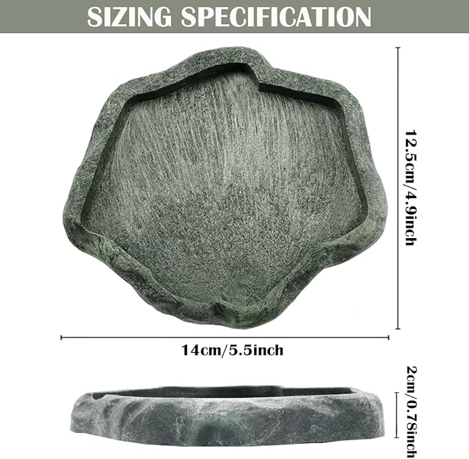 Reptile Water Dish Bowl Resin Rock Reptile Food and Water Feeder Pet Aquarium Ornament Terrarium Plate for Tortoise Lizard (Dark Green Small)