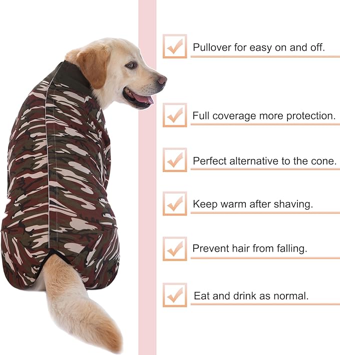 Recovery Suit for Large Medium Dogs After Surgery, Soft Breathable Anti Licking Dog Onesie E-Collar & Cone Alternative, Pet Bodysuit for Preventing Hair Loss Full Cover Wound(2XL, Camouflage)