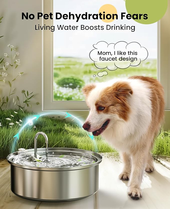 oneisall Dog Water Fountain for Large Dogs,7L/230oz/1.8G Stainless Steel Dog Fountain Super Quiet with Triple Filtration,Great for Large Dogs Cats and Multi-Pet Home