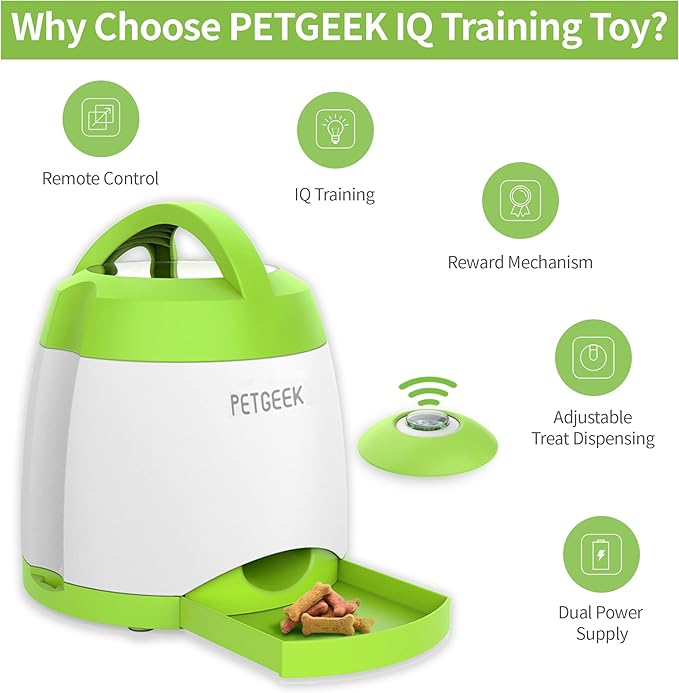 PETGEEK Automatic Dog Feeder Toy, Interactive Dog Puzzle Toys Treat Dispensing, Electronic Dog Food Dispenser Remote Control, Safe ABS Material Pet Toy for All Breeds of Dogs, Green Color