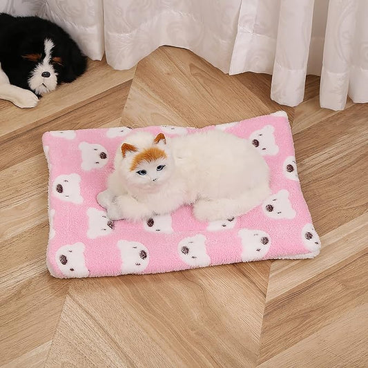 Cozy Calming Cat Blanket, Flannel Cushion for Pet Cozy Calming Blanket for Anxiety and Stress, Cozy Kitty Bed for Indoor Cats Calming Thick, Ultra Soft Pet Bed Mat (Pink Bear, XXL (31.5" x 39.4"))