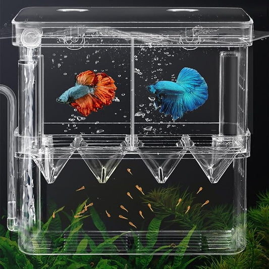 WishLotus Fish Breeding Box, Suspended Breeder Box for Fish Tank with Suction Cups, Multi-Funtional Aquarium Fish Isolation Box Hatchery Incubator for Shrimp Clownfish Betta (L)