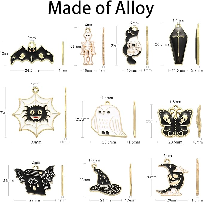 LiQunSweet 20 Pcs 10 Styles Animal Enamel Charms Book with Bat Cat Skull Skeleton for Halloween for DIY Bracelet Keychain Necklace Jewelry Making