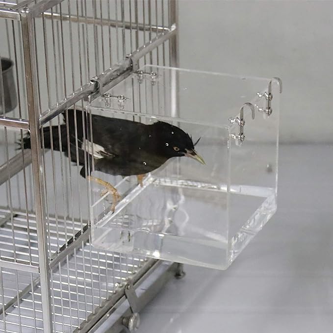 Bird Bath Cage, Cleaning Pet Supplies Cockatiel Bird Bathtub with Hanging Hooks for Little Bird Parrots Spacious Parakeets Portable Shower for Most Birdcage