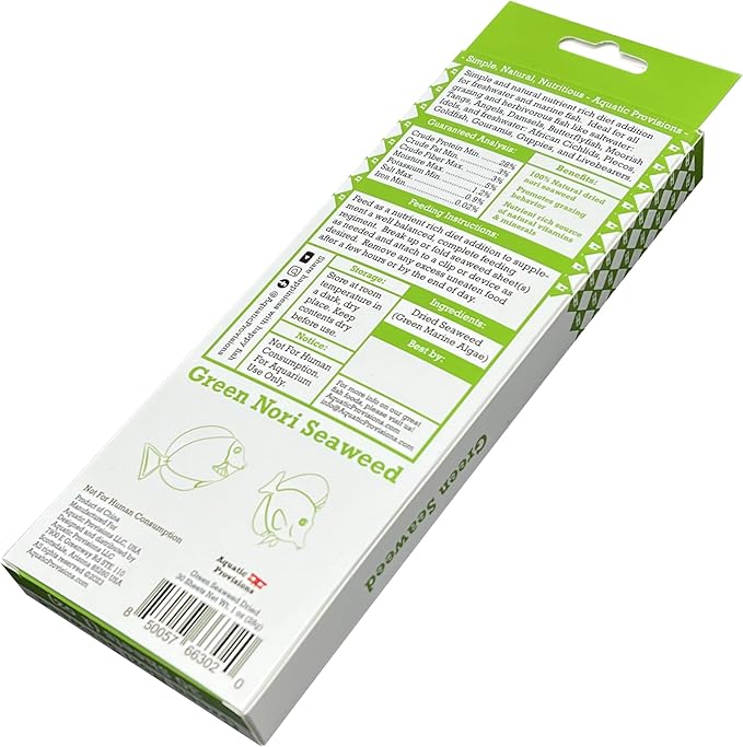 Green Seaweed, 30 Sheets, 1 oz, Dried Fish Food for Marine and Freshwater Aquarium Species